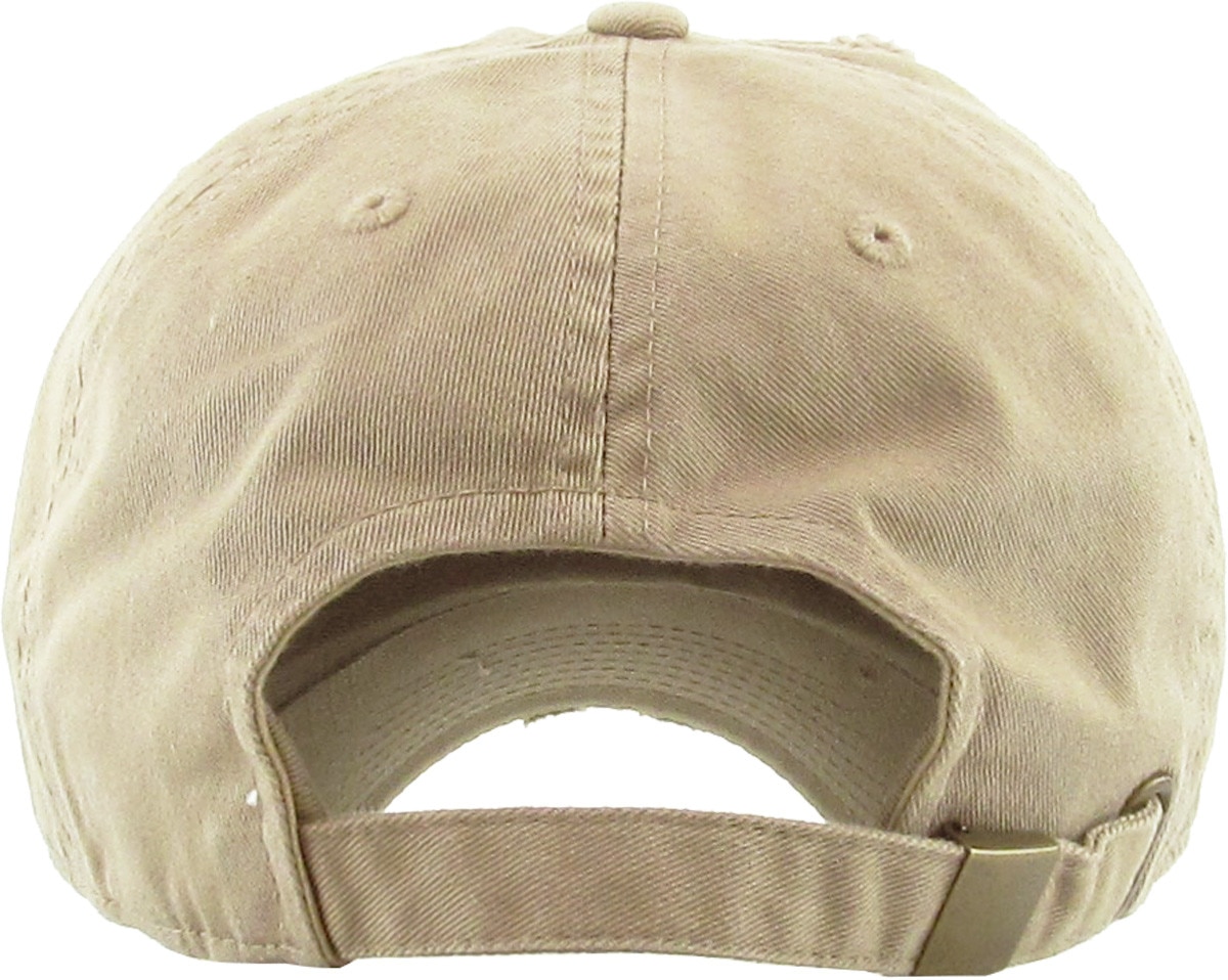 Pigment Washed Khaki Distressed Vintage Baseball Cap Back View